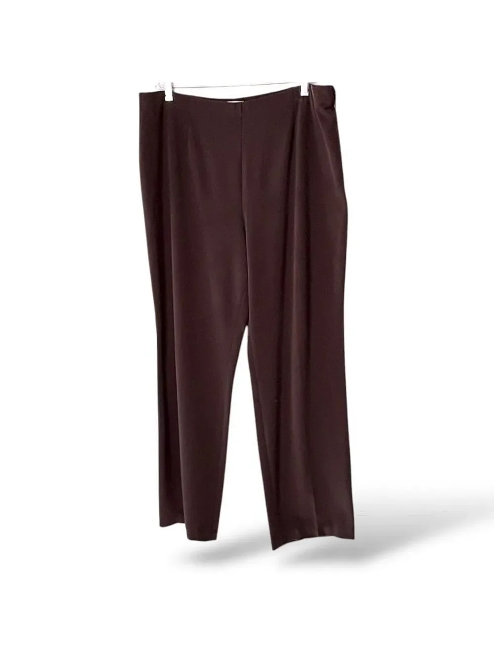 COLDWATER CREEK Stretch Poly Rayon Wide Leg Flat Front Trousers Dark Brown Sz 16 - Picture 3 of 11